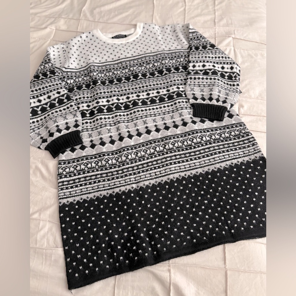 Eloquii Fair Isle Sweater Dress – NWT Black & White, Size 18/20, 37” Long - Picture 4 of 6